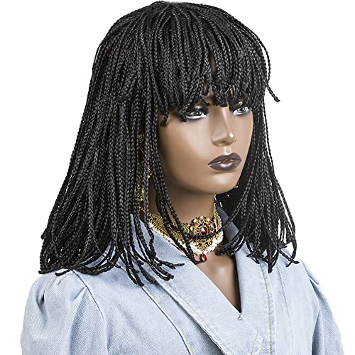 Fringe panglica peruca scurt Bob peruci împletite peruci pentru femei negru sintetic scurt negru cutie Împletitură peruca cu