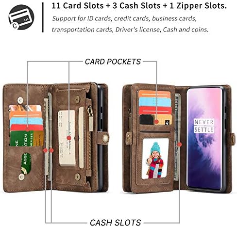 Simicoo Oneplus 7t portofel din piele detașabil fermoar caz 11 Card sloturi titularul OnePlus 7t Flip magnetice caz mâner încheietura