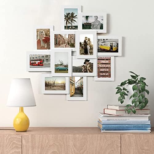 Cadre de imagine de colaj pentru casă decentă pentru 12 fotografii în 4 x 6 inci, cadru foto montat pe perete din lemn, ansamblu