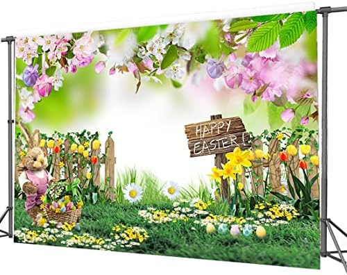 CYLYH 7x5ft Paști fundal primăvară Paște grădină fotografie fundal iarbă verde gazon roz Floral gard fundal Copii Copii Petrecere