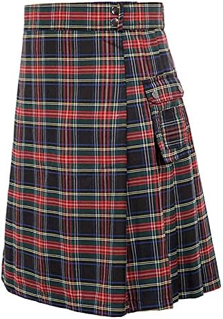 Men's Scottish Kilt Plaid High Talied Plaid tradițional Highland Utilitate Kilts Belt Butație Vintage Fustă plisată Cosplay