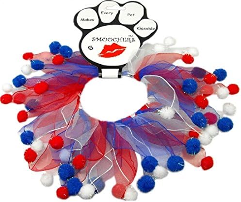 Mirage Pet Products Fun Elastic Colier Colier Costum pentru câine roșu, alb și albastru fuzzy Smoochers - RWB mediu