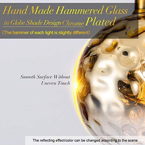 Yisuro Modern Brass Globe pandantiv lumina cu umbra de sticlă cu ciocanul, cordon reglabil contemporan pandantiv plafon de