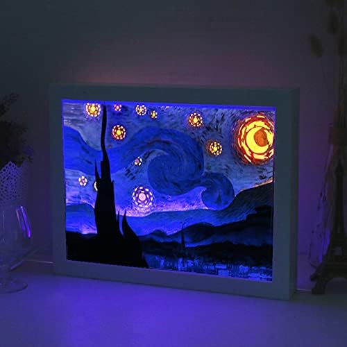 SYNL 3d Van Gogh Starry Sky Art lampă de sculptură în hârtie, lumini de noapte cu LED-uri tăiate pe hârtie, cutie de lumină