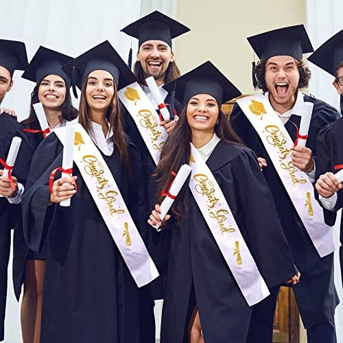 6 PC -uri Unisex Graduation Sash Senior Satin Sash Clasa din 2023 SASHES CU LETRURI DE GLITTER GOLD CEREMONIE DE GRADUAȚIE