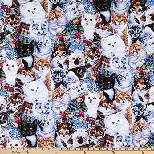David Textiles Kittens & amp; Flowers Fabric, Multi Yard