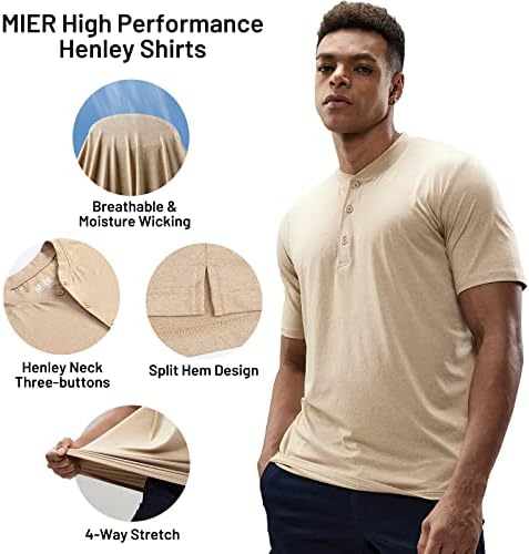 Tricou cu mânecă scurtă masculină pentru bărbați Henley tricouri uscate rapid cu guler fără guler, cămăși de buton, buton