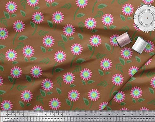 Soimoi bumbac Jersey Fabric frunze & amp; Aster Floral Print Fabric de curte 58 Inch Wide