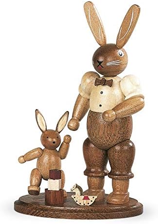 Bunny de Paște Müller, bărbat, tată cu copil jucător, înălțime de 11 cm / 4 inch, original Erzgebirge de Mueller Seiffen