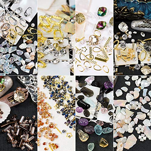 Houchu 6grids/pachet unghie strasuri 6 forme mix aliaj știfturi cadru perle pietre cristal bijuterii pietre cochilie fulgi
