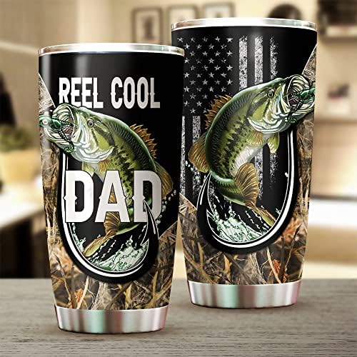 Cadouri pentru tată - Oțel inoxidabil American Flag Tumbler Cup 20oz pentru iubitul de pescuit - Reel Cool tată