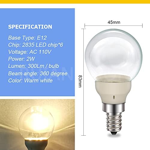 Ruiandsion E12 bec LED 110V 2W alb cald bec clar înlocuire pentru candelabre, ventilator de tavan, pandantiv, lumină decorativă