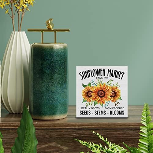 Country -Sunflower Wood Box Sign Decor Birou Semn de floarea soarelui Citat din lemn Bloc de lemn Semnează rustic pentru casă
