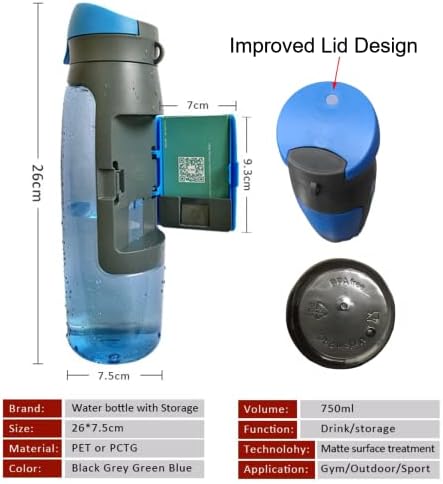 Sticlă de apă sportivă KD cu compartiment de depozitare; Design îmbunătățit al capacului, BPA fără gura largă de curățare,