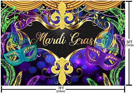 Mehofond Mardi Gras Backdrop Masquerade Party Decorații Banner Purple Gold Mask Glitter Beads Dancing Party Photography Background