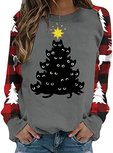 Akollsppnsy Femei Hanorace grafice Crăciun imprimare O-Neck T Shirt cald relaxat Maneca lunga antrenament Topuri pentru femei