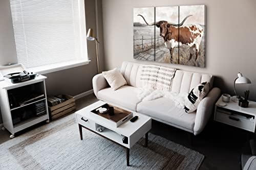 Longhorn Canvas Art Art Decor - Art Cow, Texas Western Tema Set 3 piese Set - 36x48 Mare decorative cu mai multe panouri pentru