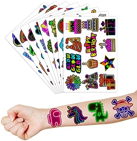 Neon Tatuaje temporare Temă Decorațiuni pentru petreceri de naștere Favore Decor 96 PC -uri 8 foi de tatuaje drăguțe pentru