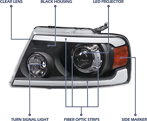Ansamblul farurilor proiectoare MOSTPLUS compatibil cu 2004-2008 Ford F150 F-150 Pickup lampă frontală cu Led complet cu lumină
