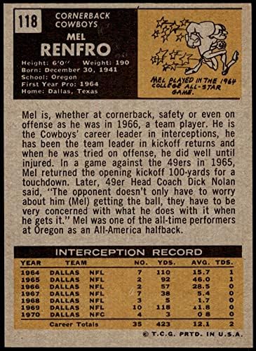 1971 Topps 118 Mel Renfro Dallas Cowboys NM Cowboys Oregon