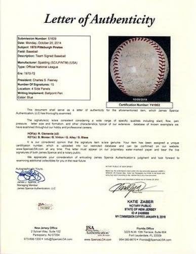 Roberto Clemente de două ori autografat 1970 Pirates oficial NL Baseball - JSA - baseball -uri autografate
