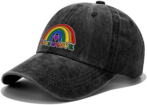 Unisex Adult Dragostea este dragoste pălărie reglabil în dificultate Tata pălărie Vintage Blugi bumbac Denim curcubeu mândrie