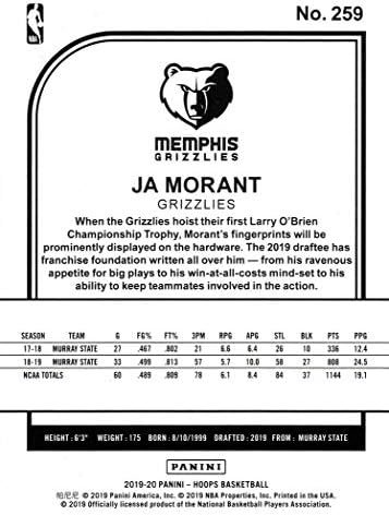 2019-20 Panini NBA Hoops Baschet 259 JA Morant Rookie Card Grizzlies