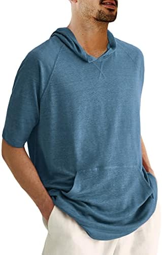 Tricou cu glugă subțire pentru bărbați Yasiter, cu mânecă scurtă cu mânecă scurtă de culoare solidă cu buzunare cu cangur