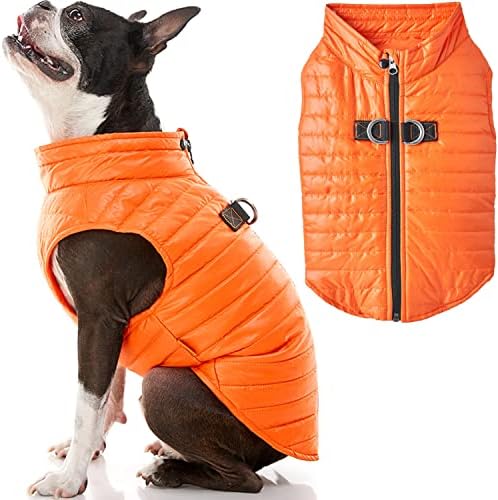 Jacheta de câine vestă de pufy gooby - portocaliu, mare - ultra subțire cu fermoar, cu un inel dual d -lesă - strat de pulover
