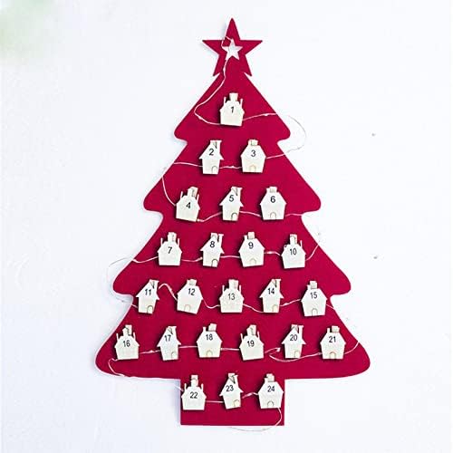 Felt Crăciun Calendar agățat pomul de Crăciun stralucitoare decorare Calendar Crăciun pandantiv colorat Crăciun decorare roșu