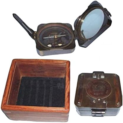 Brunton Compass Tip pătrat cu cutie din lemn busolă din alamă, decor nautic, busolă de camping, busolă nautică, busolă pirat