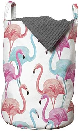 Ambesonne acuarelă sac de rufe, Flamingo în mai multe culori trase de mână pasăre animale exotice ilustrare, coș de coș cu