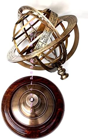 Artizanat Divin de 10,2 Antic Vintage Zodiac Armilar Armilar Sfera Globe Globe Afișare din lemn | Pirat's Antique Ship Decor