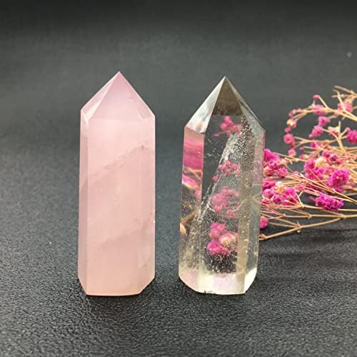 Dhrwgem natural One White Crystal One Pink Rose Quartz Crystal Obelisk Point Reiki