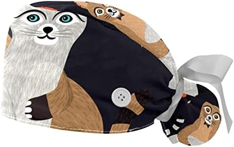 Pisica amuzant urmați inima ta 2 buc reglabil bufant pălării cu butoane și Sweatband panglica cap cravată acoperă