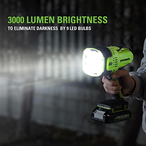 Lumina spot LED GreenWorks 24V, lanternă portabilă 3000 Lumen, lumina de luminozitate variabilă, numai instrument