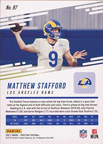 2021 Panini Prestige 97 Matthew Stafford Los Angeles Rams NFL Carte de tranzacționare a fotbalului