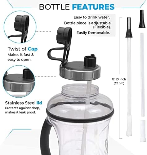 Sticlă de apă Dr.Hydro 3.2L Gallon cu mânecă de depozitare izolată cu paie și mâner de siliciu- BPA Free Free Water Sticlă de apă/100 oz cu apă cu paie, ulcior de galon reutilizabil Perfect pentru sală de gimnastică