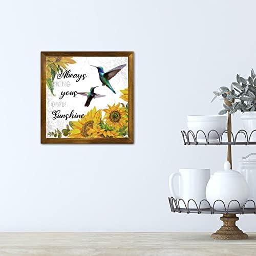 Luckluccy aduce întotdeauna propriul tău soare încadrat semne din lemn colibri de floarea -soarelui de floarea -soarelui Sign