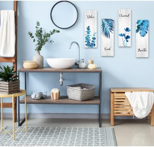 Artă de perete albastru creoate 4 piese relaxare înmuială dezlănțuit semn de respirație set de imprimeu de arta de baie