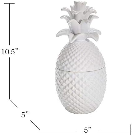 SAGEBROOK HOME, White Ceramic Ananas Motiv acoperit Jar, 5 x 5 x 10.5