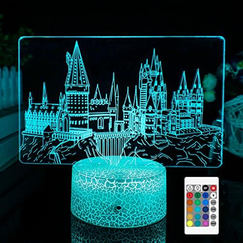 Yooei Night Light pentru copii Hogwarts castle 3d Illusion Lamp, cu Remote & amp; Smart Touch16 culori care se schimbă Dimmable,