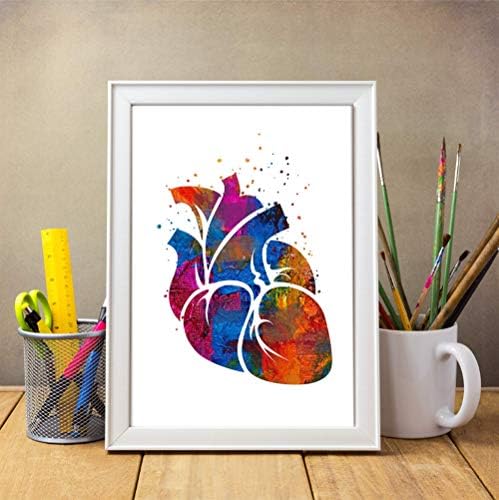 Arta de perete a anatomiei medicale pentru inimă umană, 11x14 inch gata să încadreze imprimeu abstract în stil acuarelă, ideal