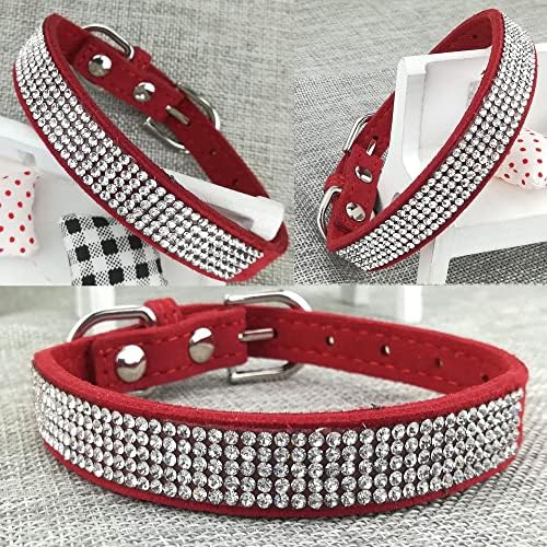 Newtensina 3 bucăți Fashion Diamante Guler pentru câini și guler de cățeluș colorat cu leasuri pentru câini mici - roșu - m