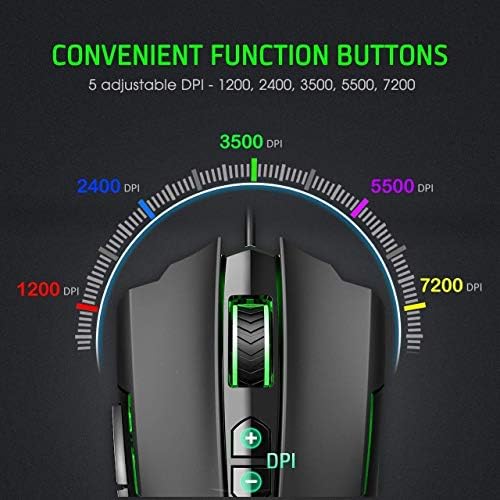 Tastatură și Mouse pentru jocuri Pictek, [7200 DPI] [programabil] [lumină de respirație] [7 butoane] șoareci ergonomici, [LED
