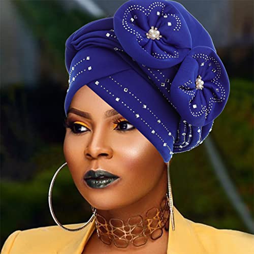 Yeilhile African Flower Turban roșu pre-legat Headwrap Crystal Bonnet beanie Cap Headbands pentru femei
