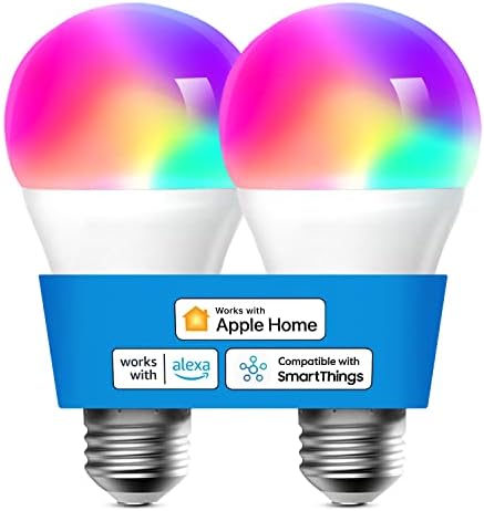 bec inteligent meross, becuri inteligente WiFi LED compatibile cu Apple HomeKit, Siri, Alexa, SmartThings, Dimmable E26 Multicolor