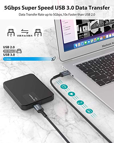 NIMASO USB A TO USB A 3,0 Cable 2 Pack [6,6ft+6,6ft], cablu USB la USB, USB Mascul la masculin Cablu dublu Cord USB compatibil cu hard disk extern, DVD player, răcitor de laptop, cameră și multe altele