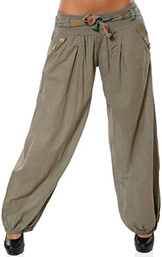 UKTZFBCTW Color Solid Casual Casual Long Loose Baggy Baggy Pantaloni Sport pentru femei Harem Pantaloni elastici pe plajă Armata