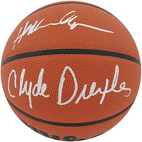 Hakeem Olajuwon și Clyde Drexler Dual semnat Wilson Indoor/Outdoor Basketball NBA - baschet autografat